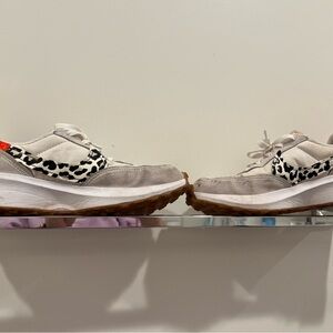 Nike White and Gray Athletic Shoes with Animal Print